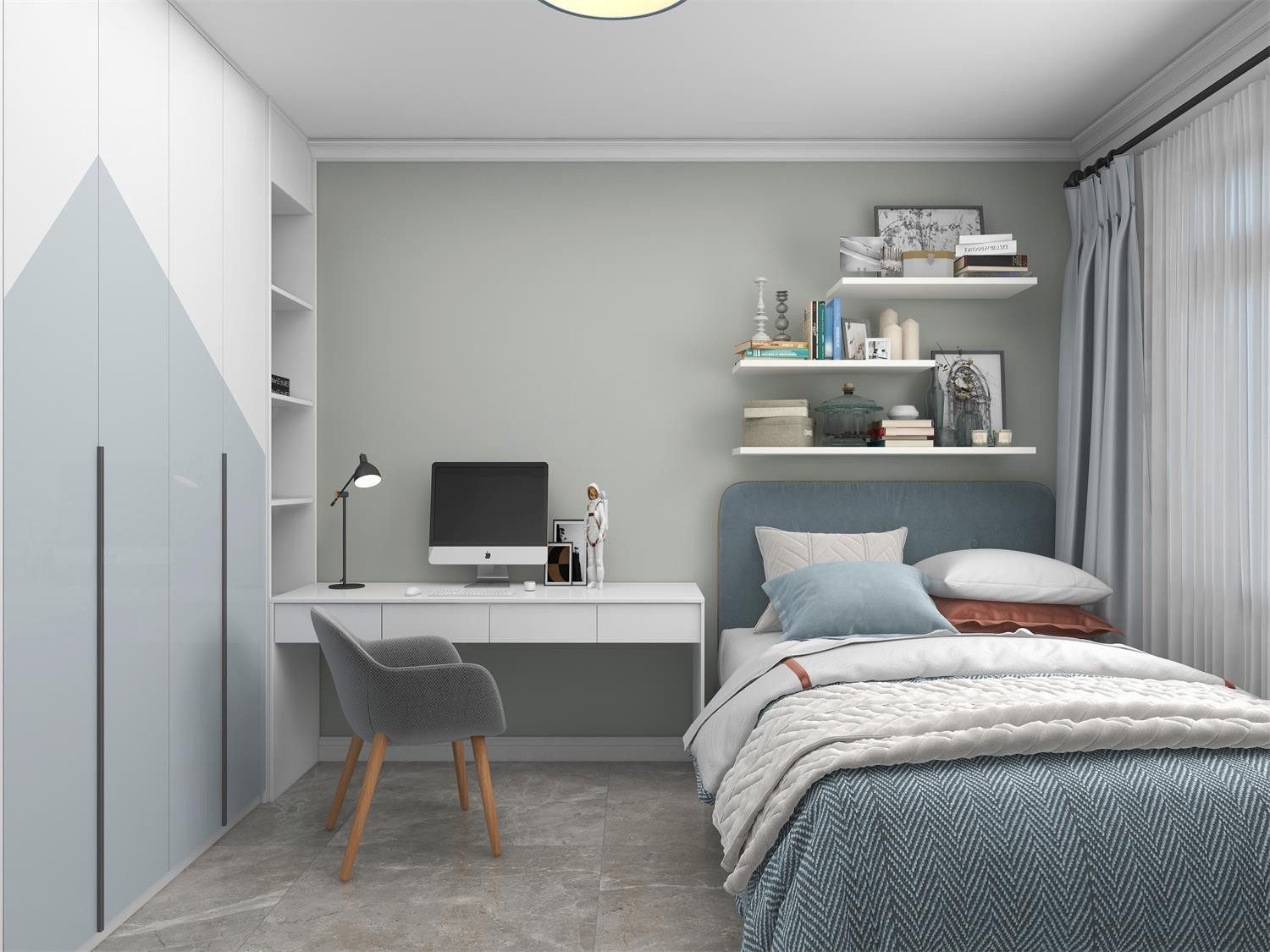 卧室用粉色乳胶漆,做单面背景墙,搭配床头吊灯,氛围感十足.