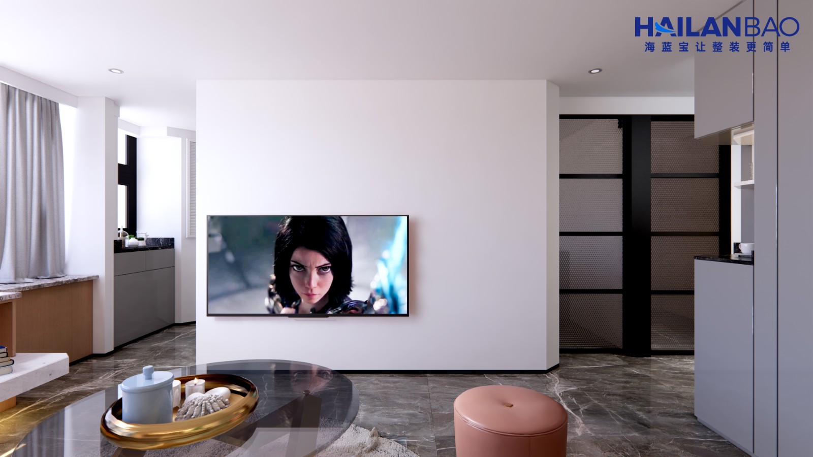 电视背景墙"留白",为载体进而渲染出美的意境.