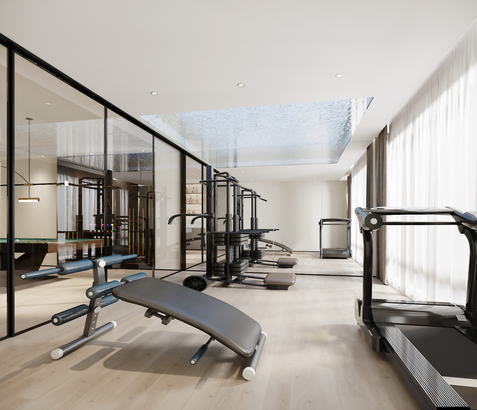 方正,采用垂坠式吊灯,让空间有空间感,整体距离拉伸,让上空区域不单调