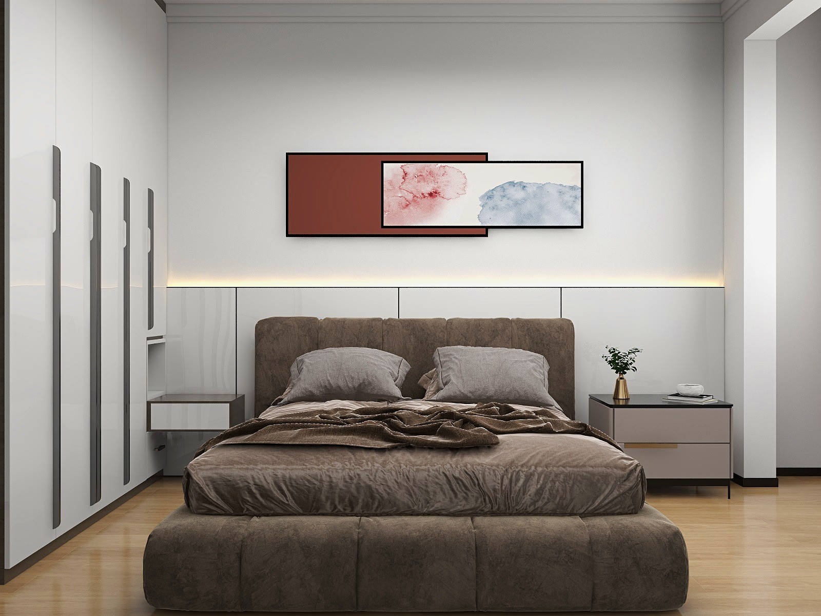 床头半包,灯带的设计时尚感极强,明亮简介 实用整体正是业主所要的