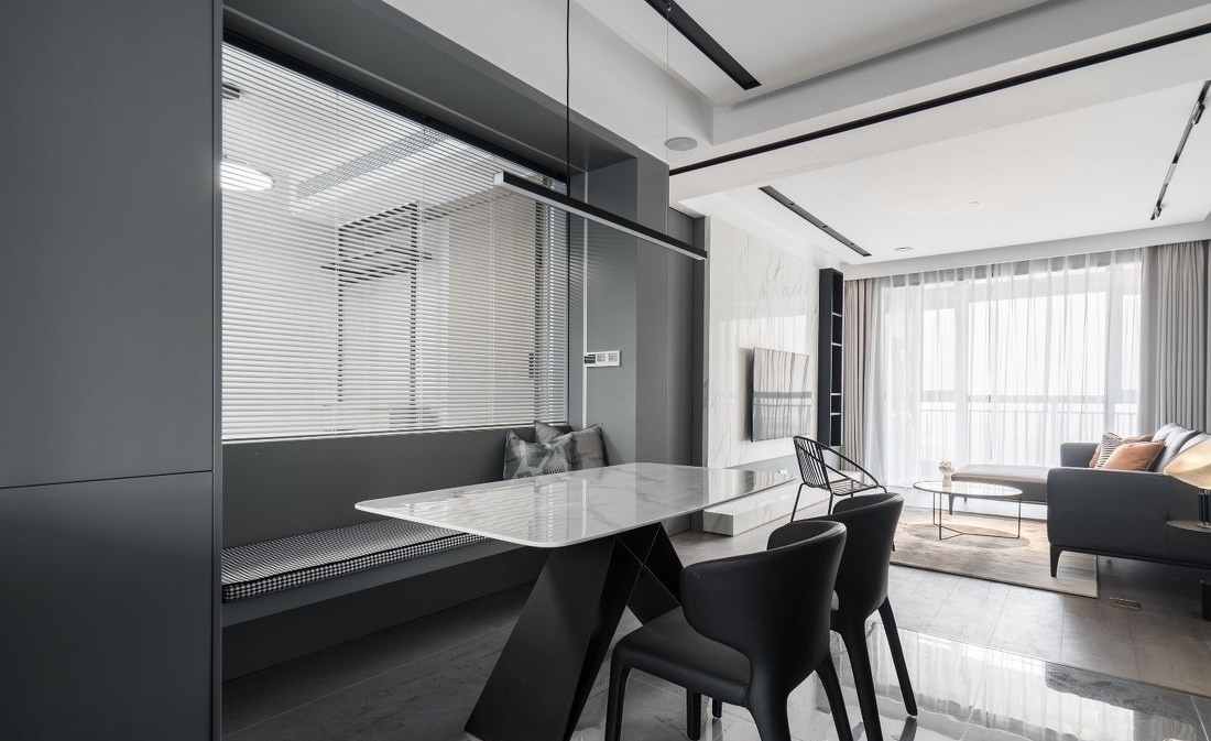 100现代两房装修效果图,经典黑白灰基调装修案例效果图-齐家网