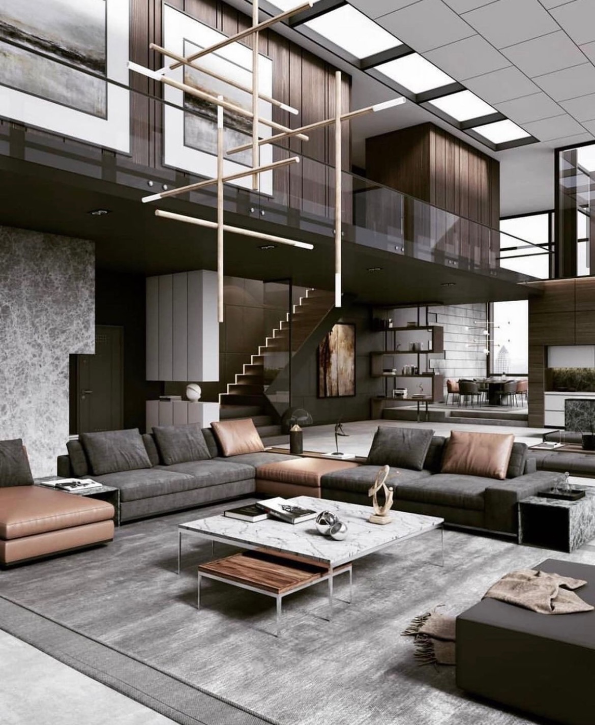 580现代复式装修效果图,超级复式大平层装修案例效果图-齐家网