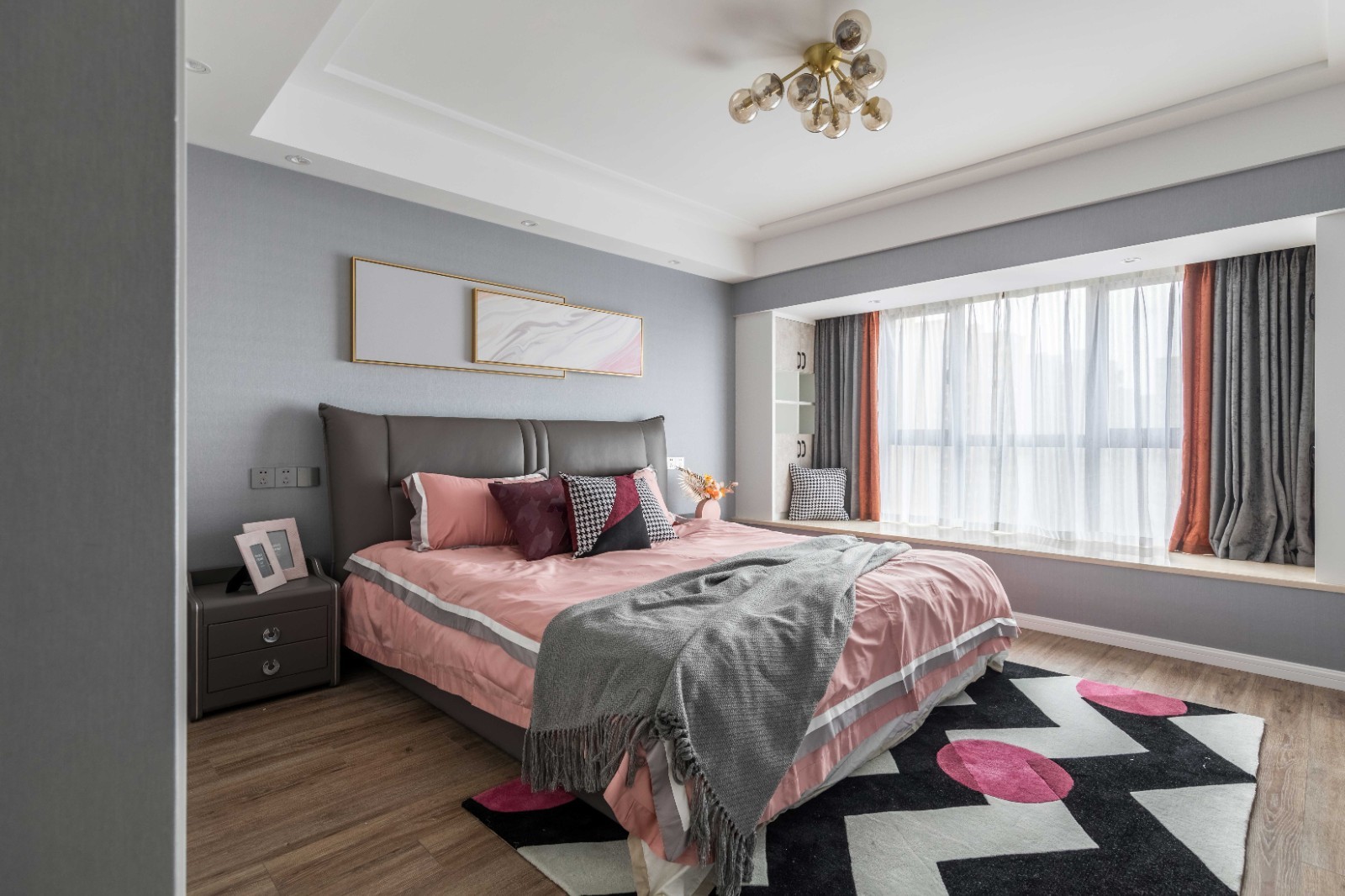 120混搭三房装修效果图,灰粉色彩下的梦幻之家装修案例效果图-齐家网