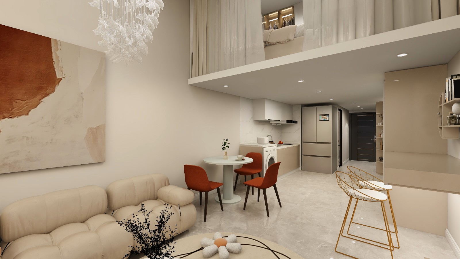 装修效果图_小姐姐的温馨奶油风公寓装修案例效果图-齐家典尚装修