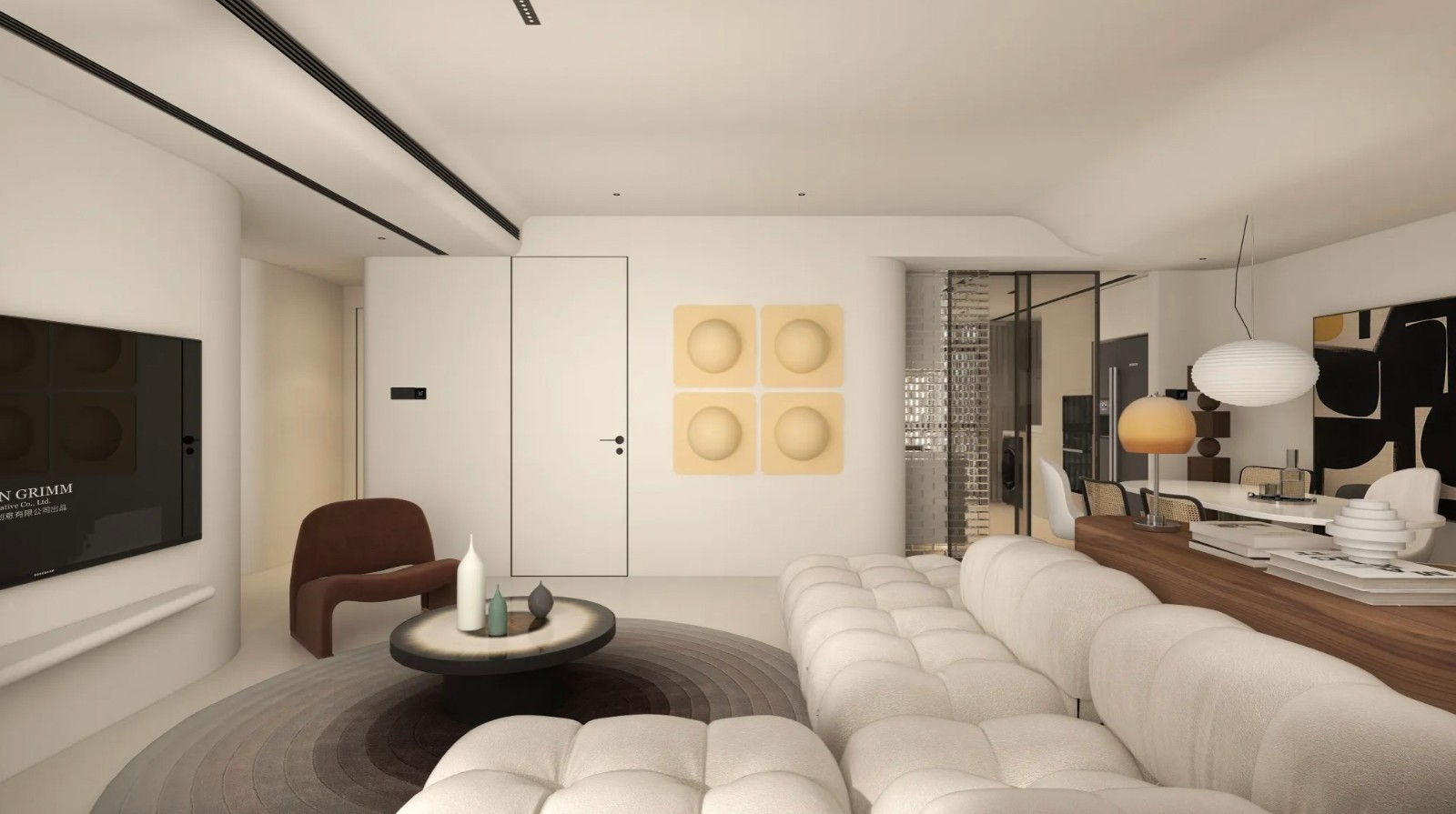 主灯设计让空间更干净客厅当奶油色调与中古时期 的包豪斯元素相碰撞